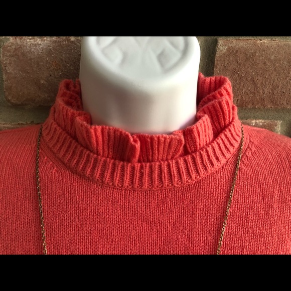 J. CREW Wool Blend Ruffle Neck Sweater Brilliant Coral Large NWT - Picture 4 of 8